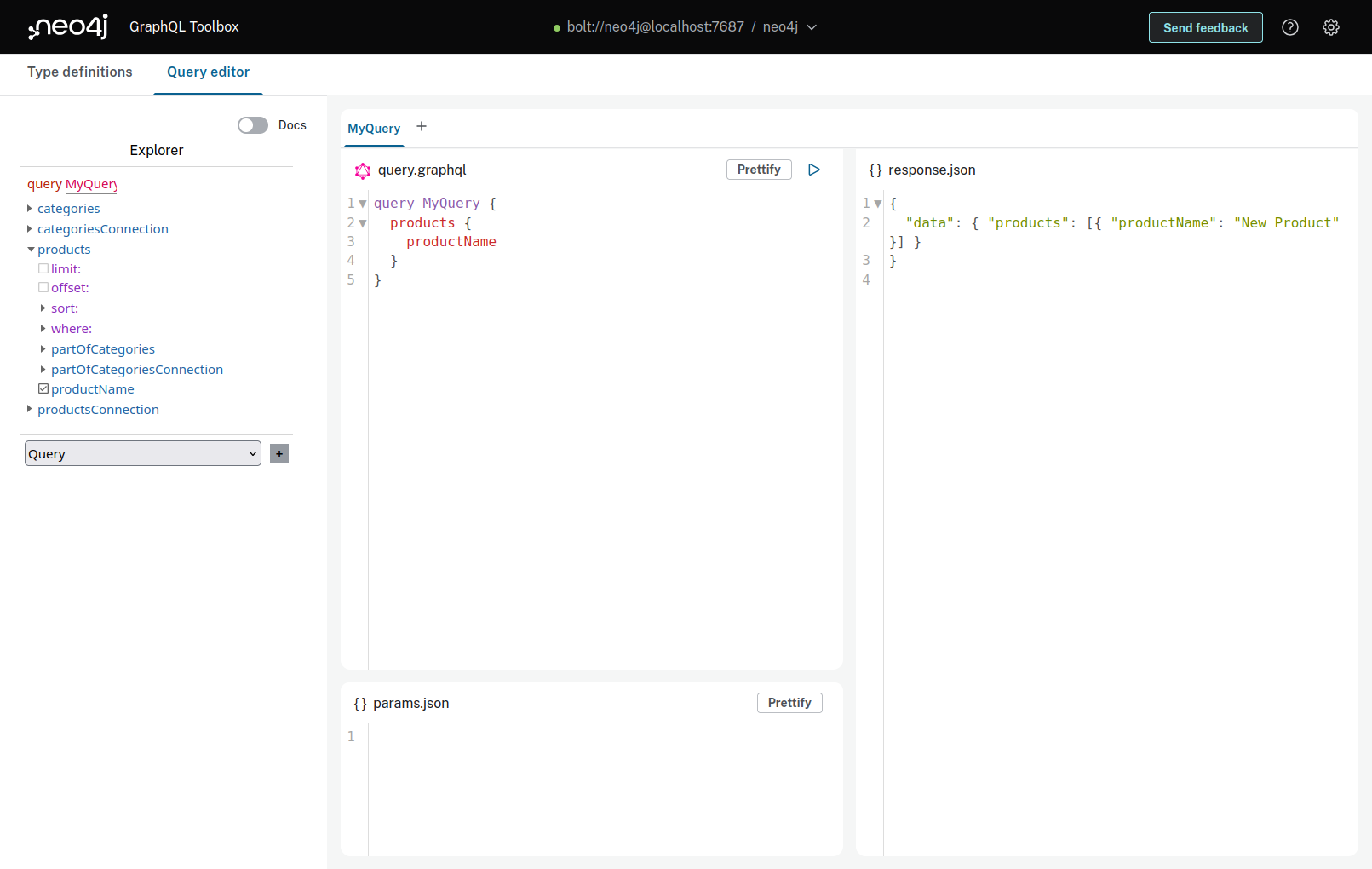 GraphQL Toolbox editor view
