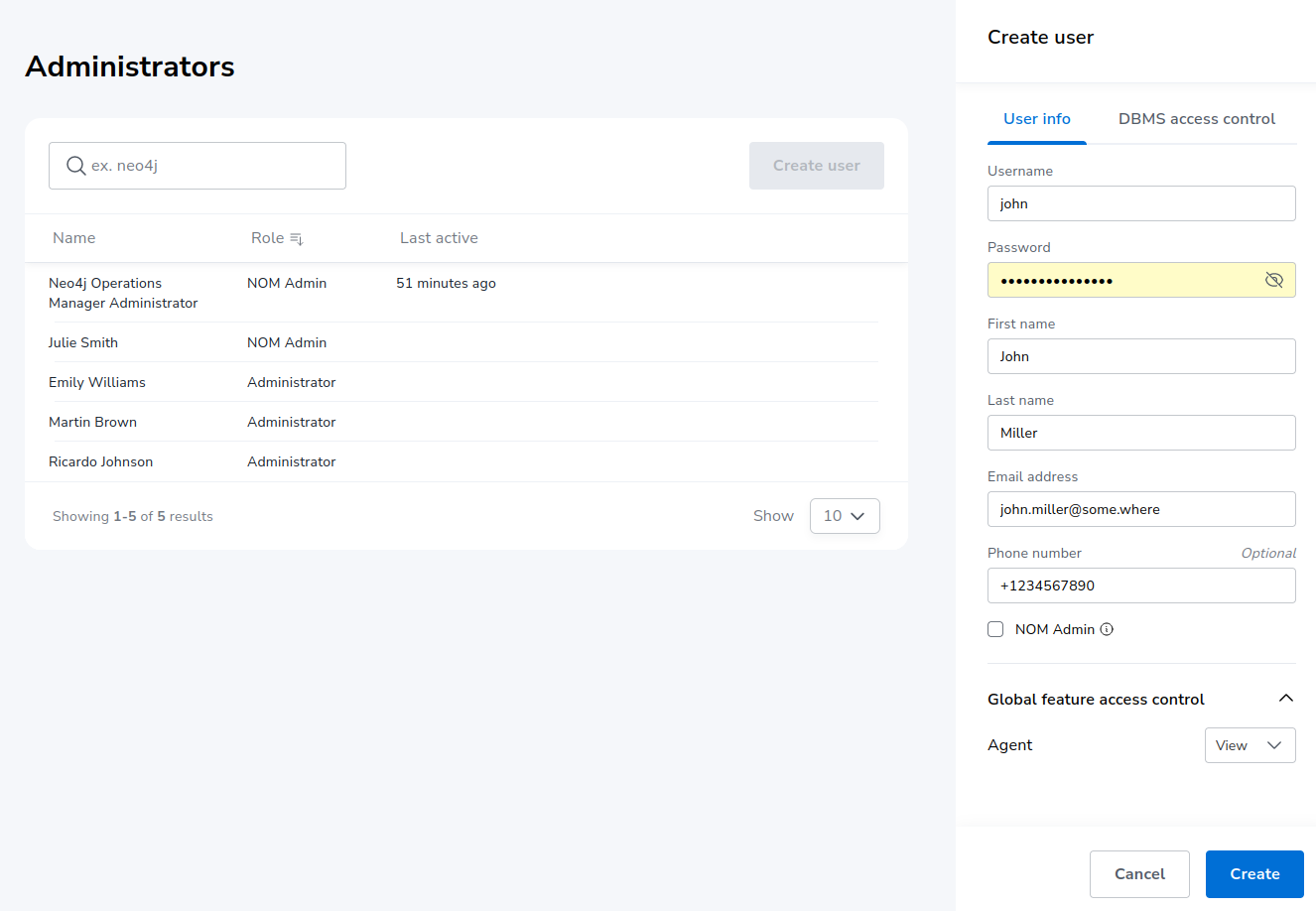 nom administrators create user