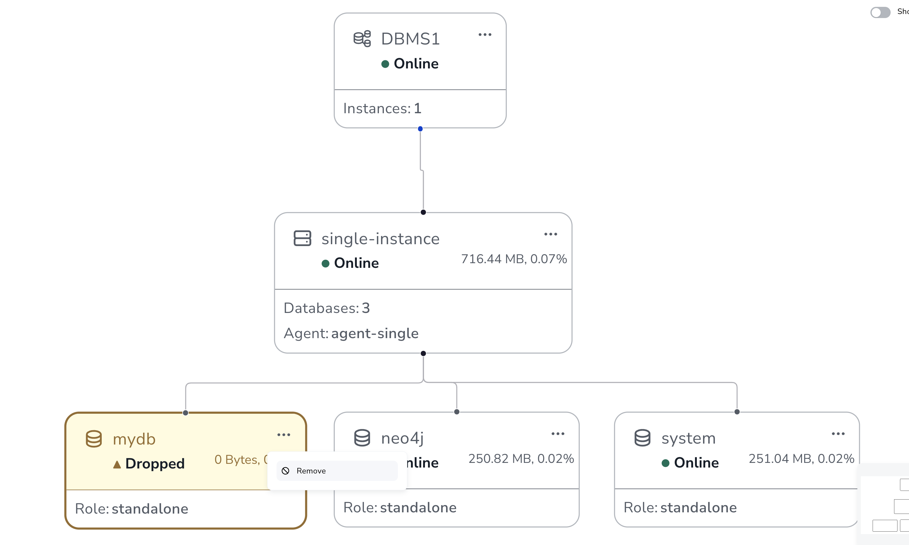 status panel remove db instance